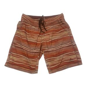 PrAna men’s striped board shorts brown shoestring waist Size 32 R